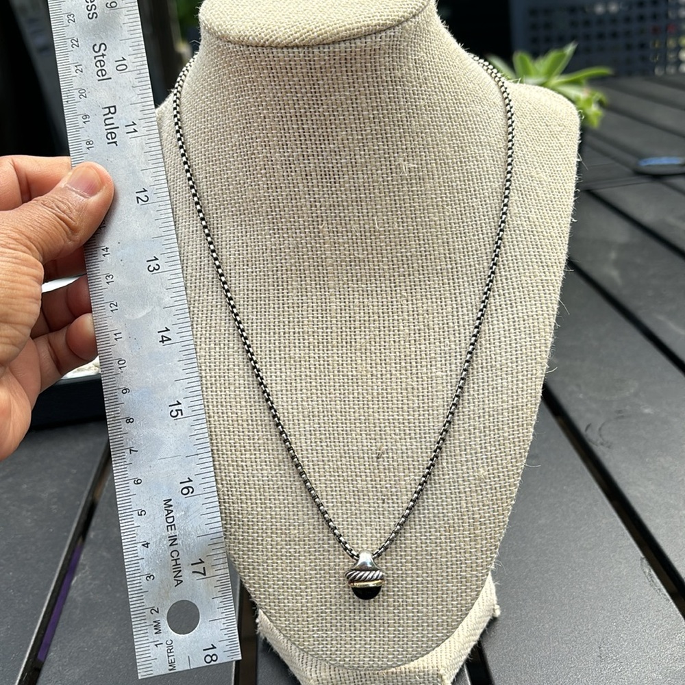 David Yurman 14k Gold & Sterling Silver Acorn Onyx Pendant & Necklace ✨FIRM✨